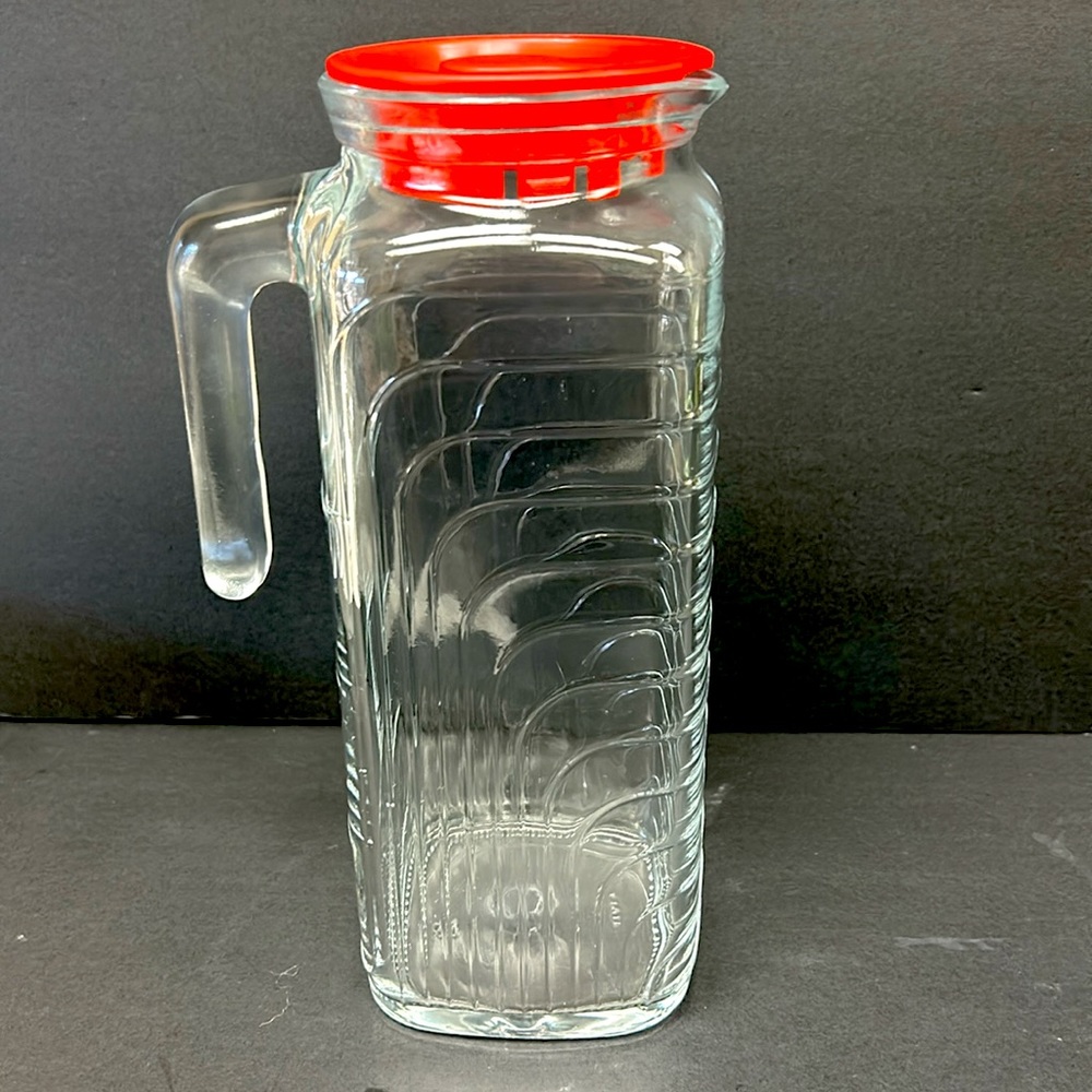 Vintage “ Covetro” clear glass art deco style pitcher made in Italy